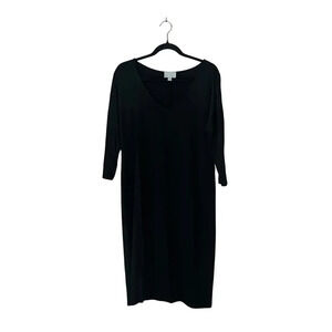 Pure Collection V Neck Black Jersey Long Sleeve Midi Dress 3/4 6 Stretch Modal